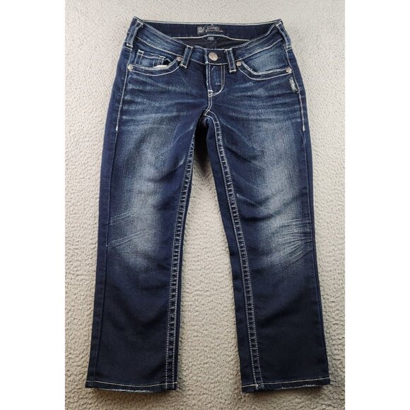 SILVER Jeans Womens Size 26 Aiko Capri Blue Wash Thick Stitch Low Rise Denim - Picture 2 of 11